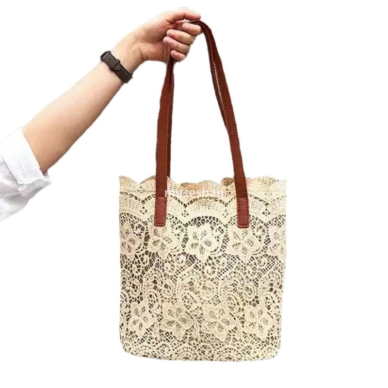 High quality women's designer leisure large capacity spring/summer new grass woven bag lace bucket mother child hollow beach bag cross-border hot