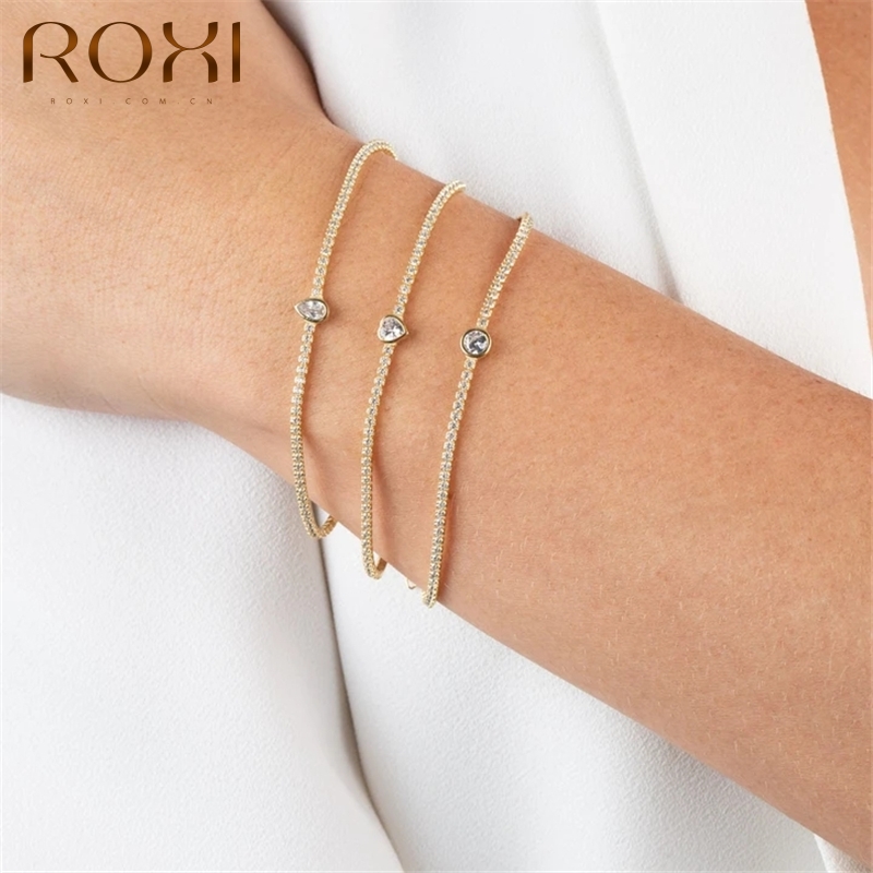 ROXI Copper Tennis Bracelet For Women Girls Minimalism Bracelet Charms Clavicle Bracelet Best Friend Jewellery Gift Pulseiras