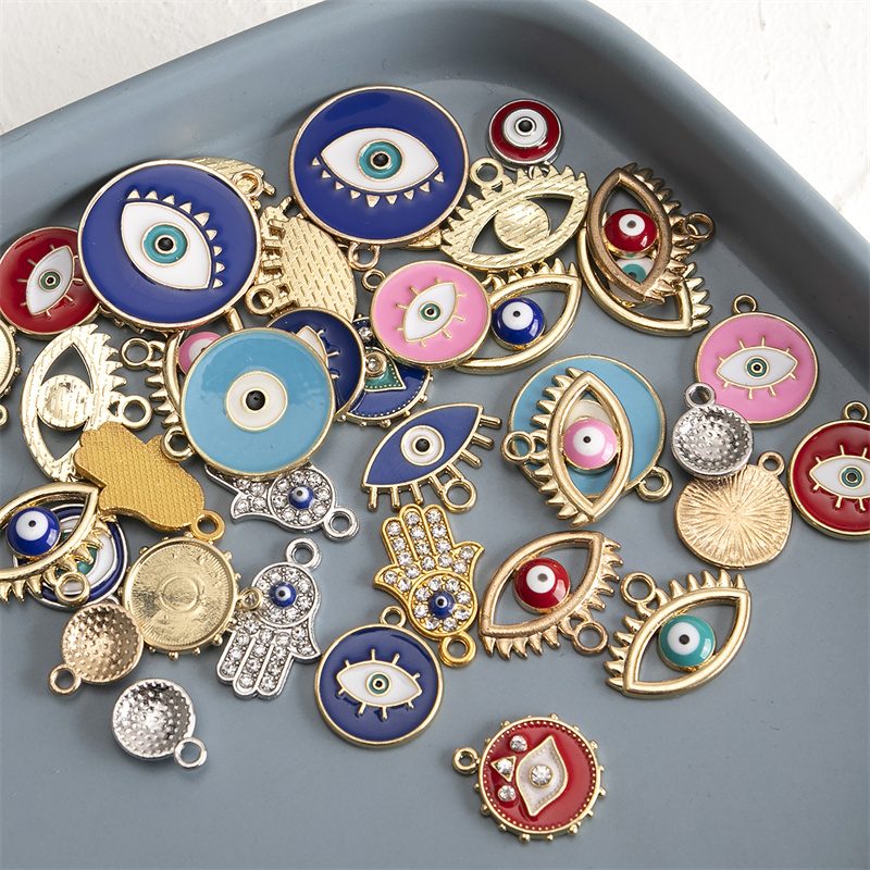 40pcs/lot Mixed Colorful Enamel Eye Charms Pendant DIY Necklace Bracelet For Jewelry Making Accessories