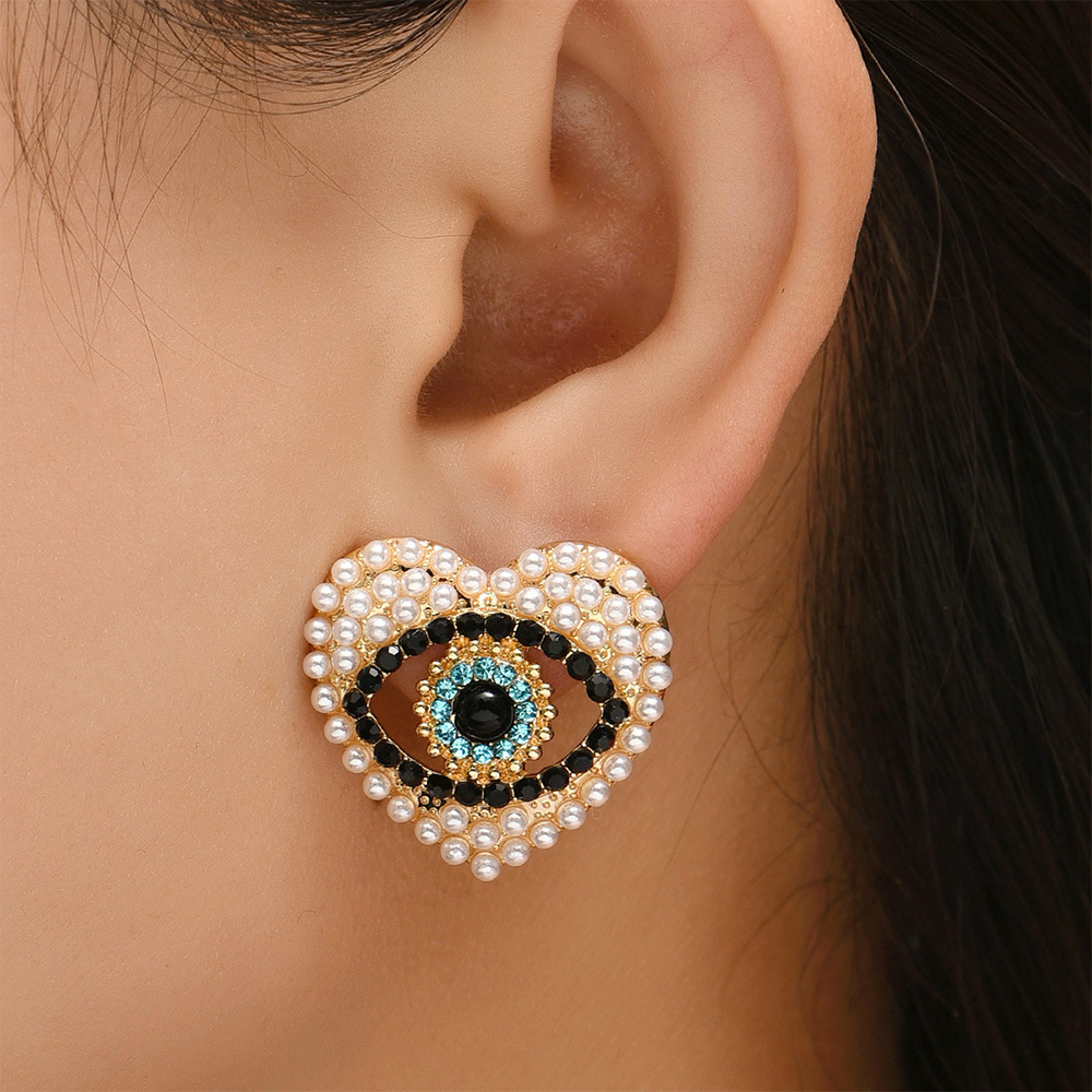 New Trendy Golden Devil Eye Rhinestone Pearl Punk Vintage Stitching Long Drop Earrings HUANZHI 2021 for Women Girls Jewelery