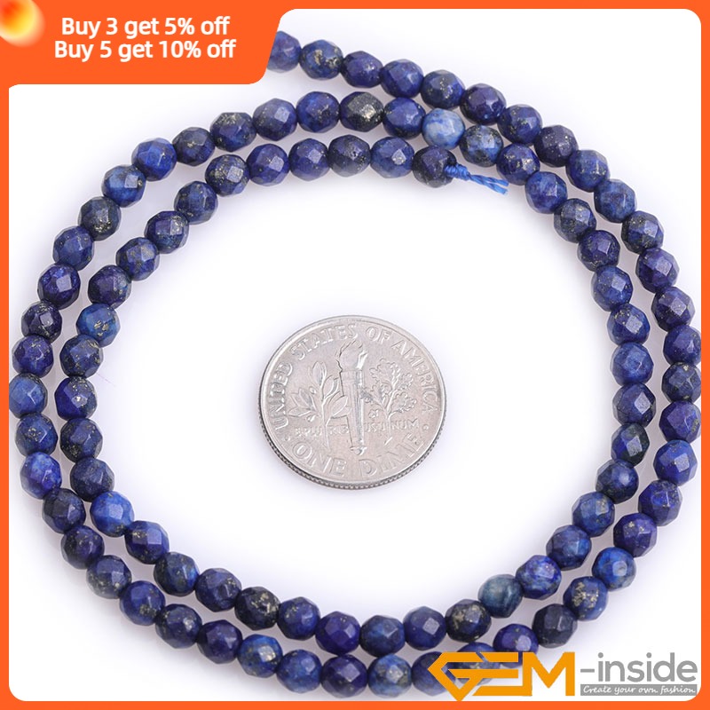 Natural Stone Blue Lapis Lazuli Bead Faceted Round Beads For Jewelry Making Strand 15 inch DIY Bracelet Necklace Jewelry Beads