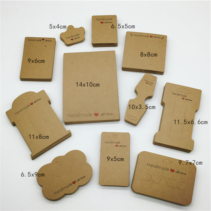 100Pcs Handmade Style White Ktaft Paper Necklace Package Card Earring Card Multi Size DIY Jewlery Holder Paper Tags
