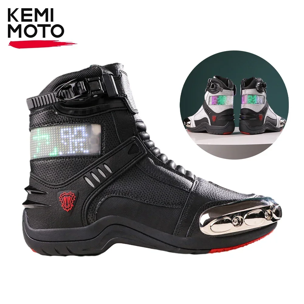 Motorcycle Riding Men Boots LED Lights Motocross Cycling Shoes Off-Road Motorbike Racing Anti-drop Breathable Equipment Soft