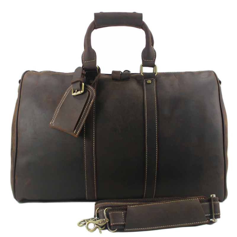 Vintage Crazy Horse Genuine Leather Travel bag Men Duffel Bag Luggage Travel Bag Large Men Leather Duffle Bag Weekend Tote Big