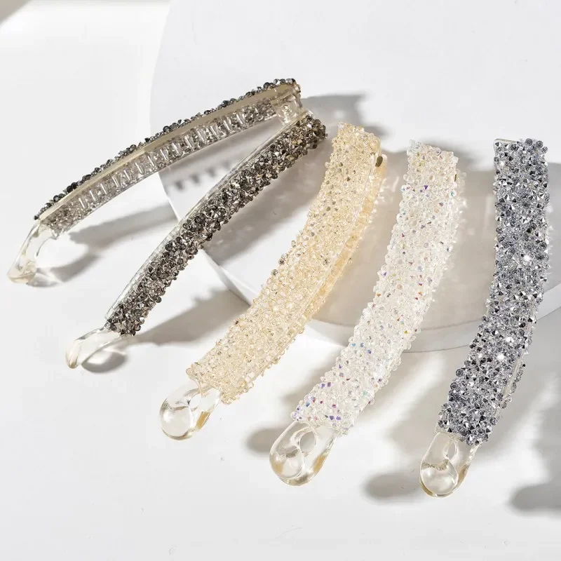 Rhinestone Crystal Banana Hair Clips Women Girls Pearl Fish Shaped Barrettes Ponytail Holer Claws Grips Clamp Hair Accessories