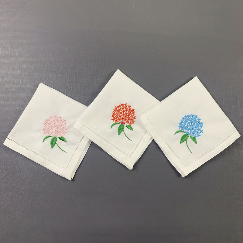 Set of 12 Handkerchiefs White Linen Cloths Table Napkin Hemstitched Border Embroidery Floral Dinner Napkins13x13-inch 20x20-inch