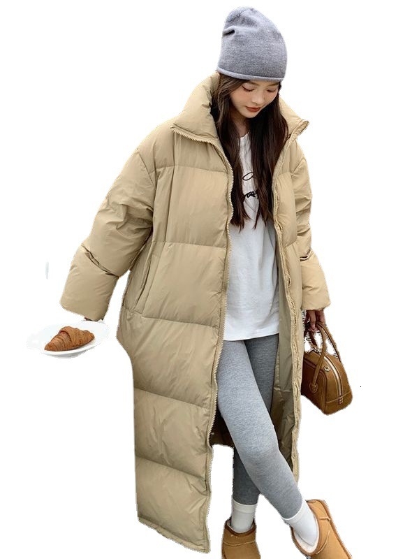 2023 New Winter Thick Warm Long Jackets Women Loose Stand Collar Scarf Puffer Jacket White Duck Down Coats Female Parkas F6.24#60