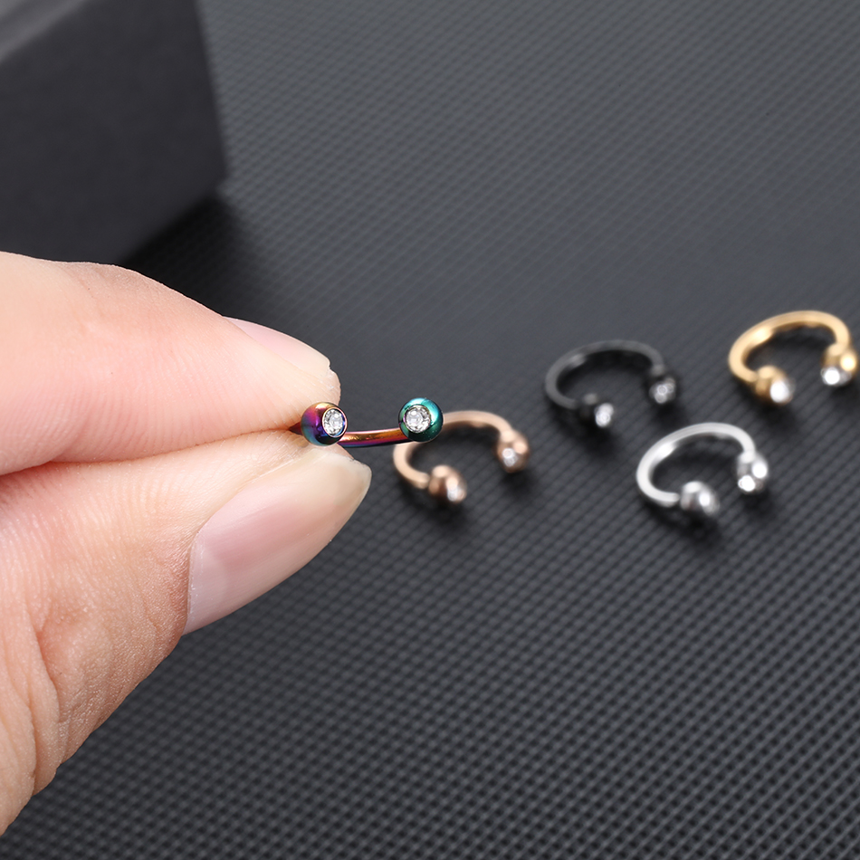 1PC 16G Steel Horseshoe Nose Piercing CZ Gem Circular for Septum Helix Tragus Earring Brincos Lip Eyebrow Tongue Body Jewelry