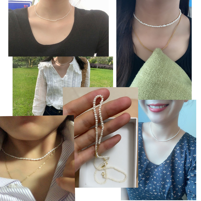 3-5mm White Freshwater Pearl Choker 925 Sterling Silver Necklace Baroque Natural Female Beads Fine Accessories Women Gift NK120