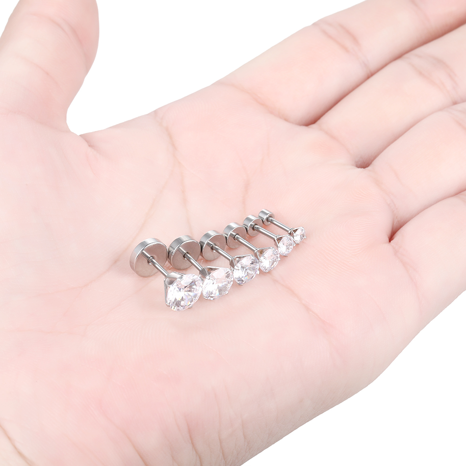 1PC Steel Earring Stud Ear Piercings 3-8mm Crystal Gem Ear Studs Earring 18G 6mm Cartilage Tragus Piercing Sexy Womem Jewelry