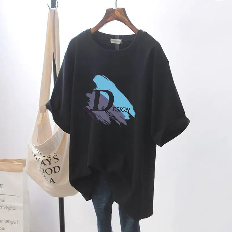 Women Fashion 100 Cotton Tshirt Summer Overszied Casual Loose Printed Chic Tops Female 6XL Short Sleeve Pulovers XXJ25 240618