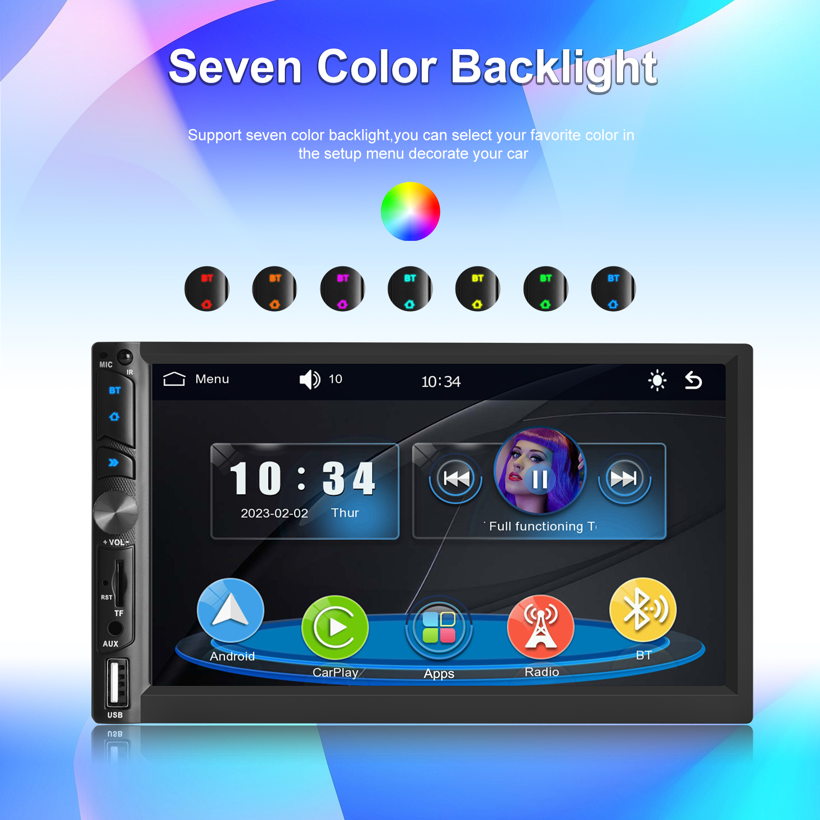 Hikity WIFI 7'' Car Stereo Radio Double Din MP5 Carplay Android Auto Bluetooth Colorful Backlight Autoradio GPS FM Radio Receive