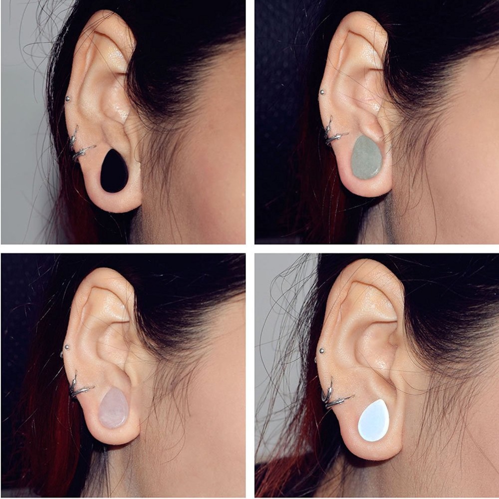 2pcs Natural Stone Teardrop Ear Plugs Tunnel Flesh Earrings Gauges for Women Men Trendy Ear Expander Stretcher Piercings Jewelry