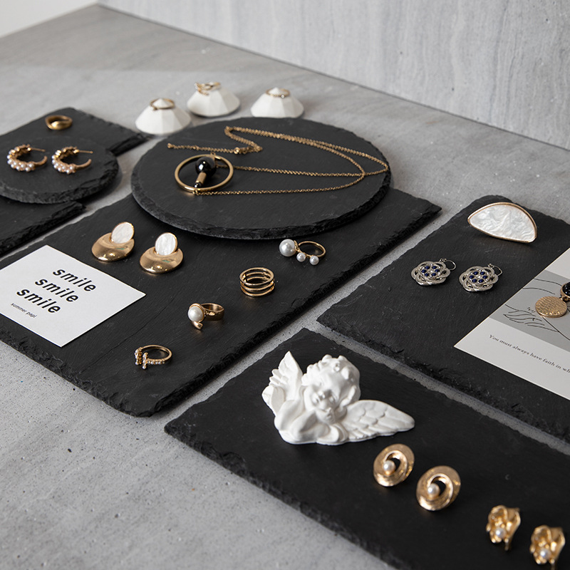 Jewelry Display Rack with Black Hole Stone, Earrings Rack, Ring and Necklace Shooting Props