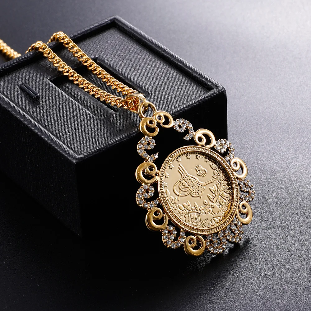 Turkish Ottoman Ladies Coin Necklace with Sli Chain Water Drop Pendant Necklace Vintage Jewelry for Women Ehnic Wedding Gifts
