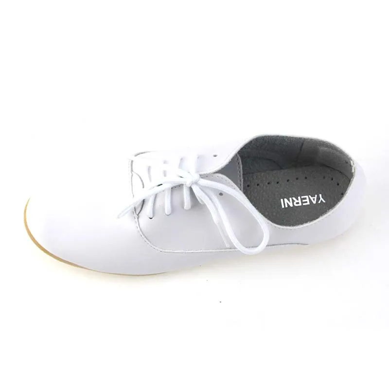 YAERNI Spring women oxford shoes ballerina flats shoes women genuine leather shoes moccasins lace up loafers white 051