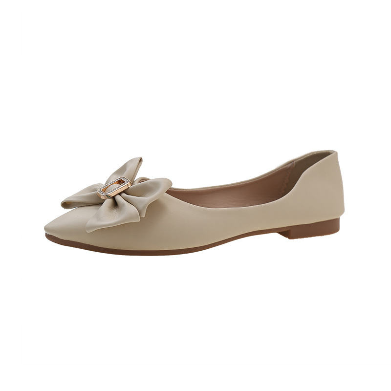 Soft sole single shoes women 2024 spring/summer new bow pointy fashion all match flat shoes a slip-on bean shoes