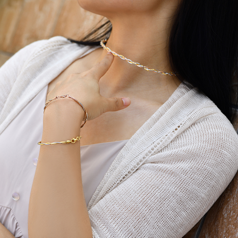 16 17 18 19 CM 925 Sterling Silver 2-Strand Braided Bracelet Italian Chain Women Rose Gold Gold Platinum Color Teen Girls Gift