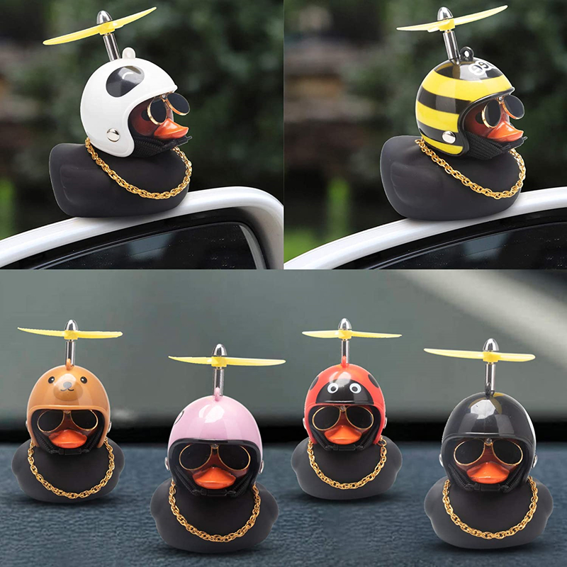 Car Ornament Duck with Helmet Broken Wind Small Black Duck Road Bike Motor Riding Cycling Car Accessories Interior Without Light