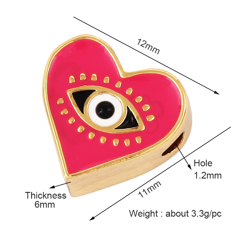 Enamel Blue Turkish Evil Eye Heart Round Bead,12mm Gold Brass Colourful Bracelet Components Accessories Wholesale Supplies L76