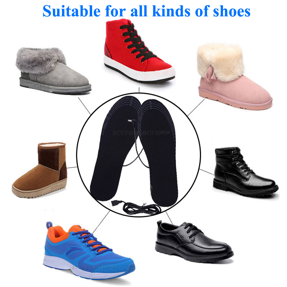 KOTLIKOFF USB Heated Shoe Insoles Feet Warm Sock Pad Mat Electrically Heating Insoles Washable Warm Thermal Winter Insole Unisex