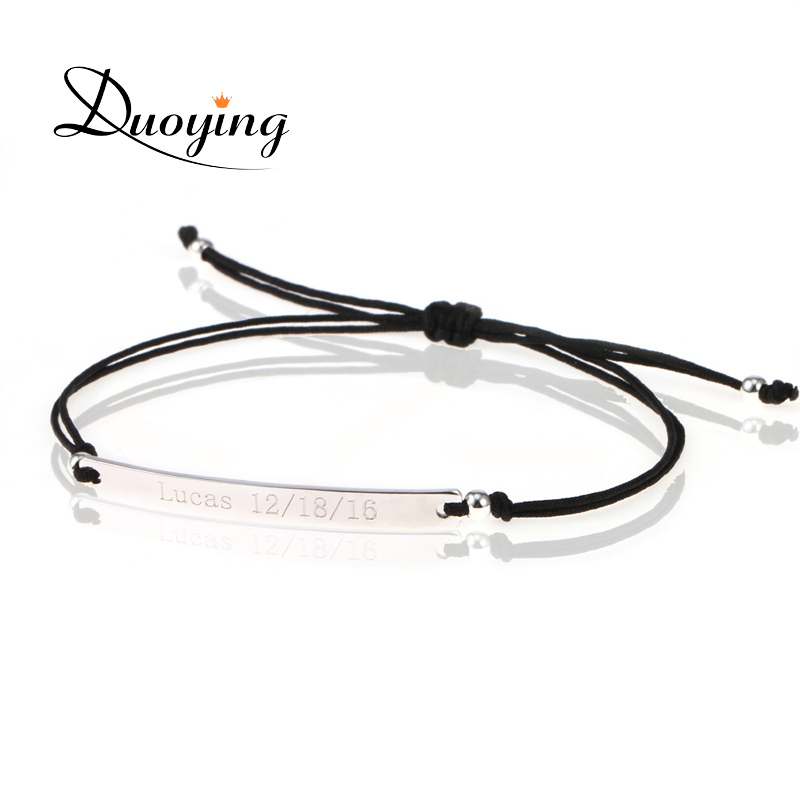 DUOYING 40*4 mm Bar Bracelets Rope Custom Name Bracelet Personalize String Bracelet Friendship Family Bracelets Jewelry forWomen