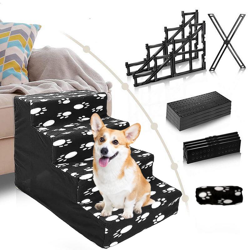 Pet Stairs For Cats Dogs Bed Steps 4-step Comfortable Flannel Dog Ladder Pet Stairs Bed Dog Bed Steps Kitten Stairs High Beds