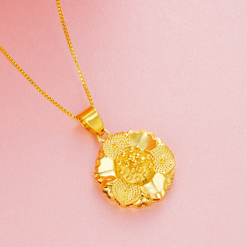 24K Real Gold Plated Pendant Necklaces for Women Girls Flower Cute Statement Necklace Gold Bride Wedding Jewelry Christmas Gifts