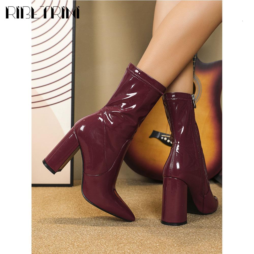 Chunky High Heels Women Pointed Toe Zipper Ankle Shoes Trendy Stylish Elegant Sexy New Winter Boots Woman