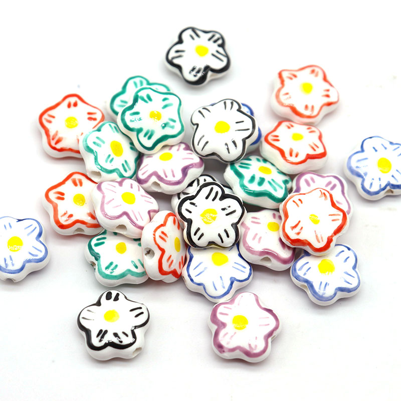 Colorful Sunflower Smile Face Ceramic Beads For Jewelry Making Necklace Bracelet 10X4mm Color Sunflower Porcelain Bead Wholesale