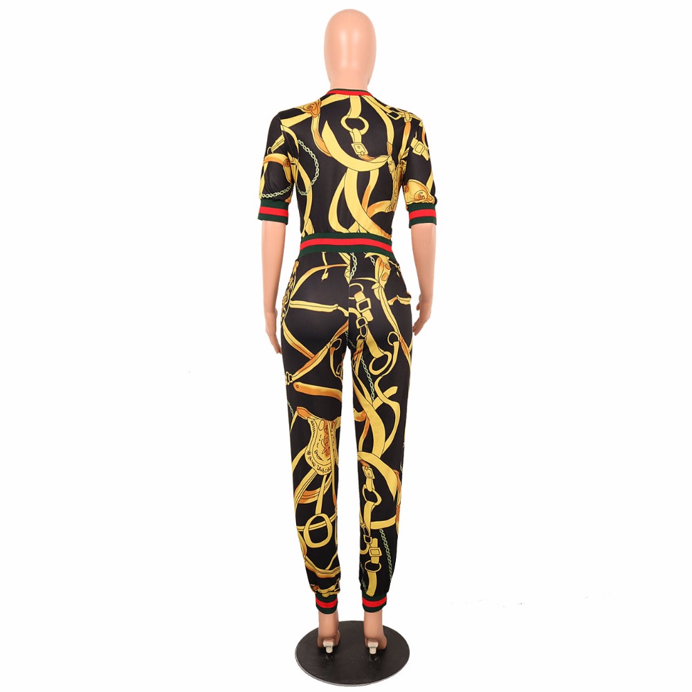 JRRY New Casual Two Pieces Print Women Jumpsuit Short Sleeve Top Skinny Long Pants Ladies Jumpsuit Plus Size 3XL