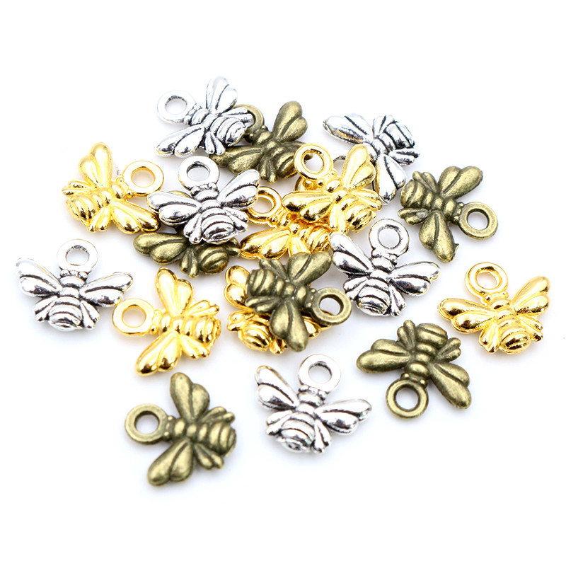30pcs Charms bee 10x11mm Tibetan Silver Plated Bronze Gold Plated Pendants Antique Jewelry Making DIY Handmade Craft