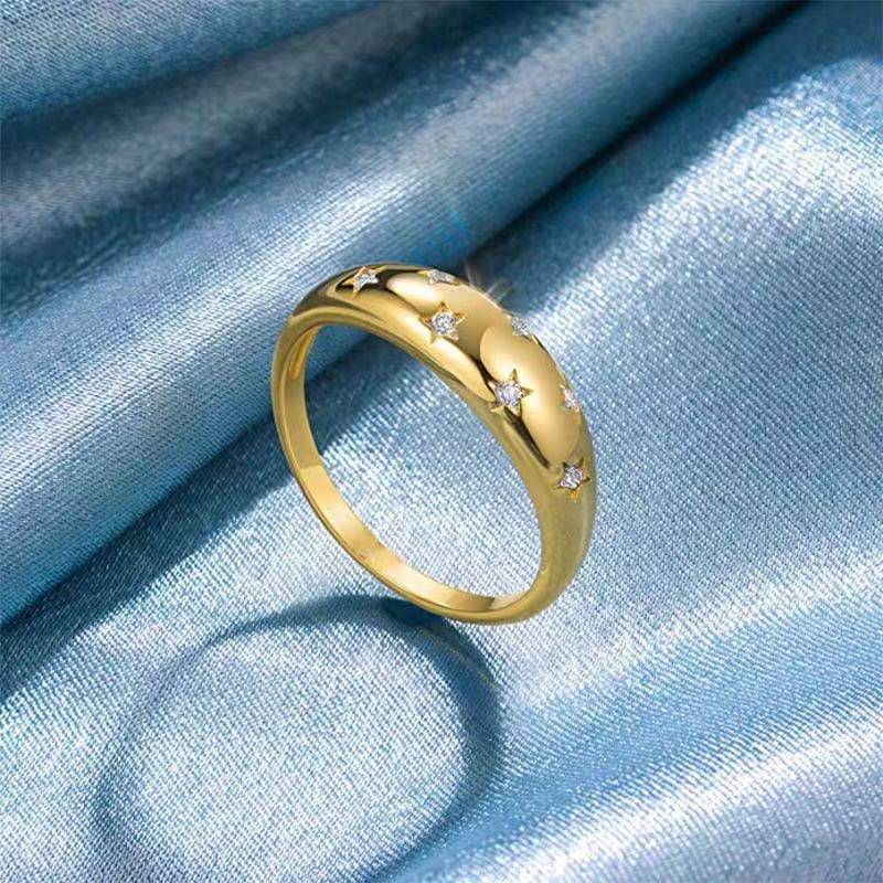 New Arrival Stereo Cubic Zirconia Inlayed Star Shiny Starburst Signet Dome Rings for Women Girl Engagement Gift