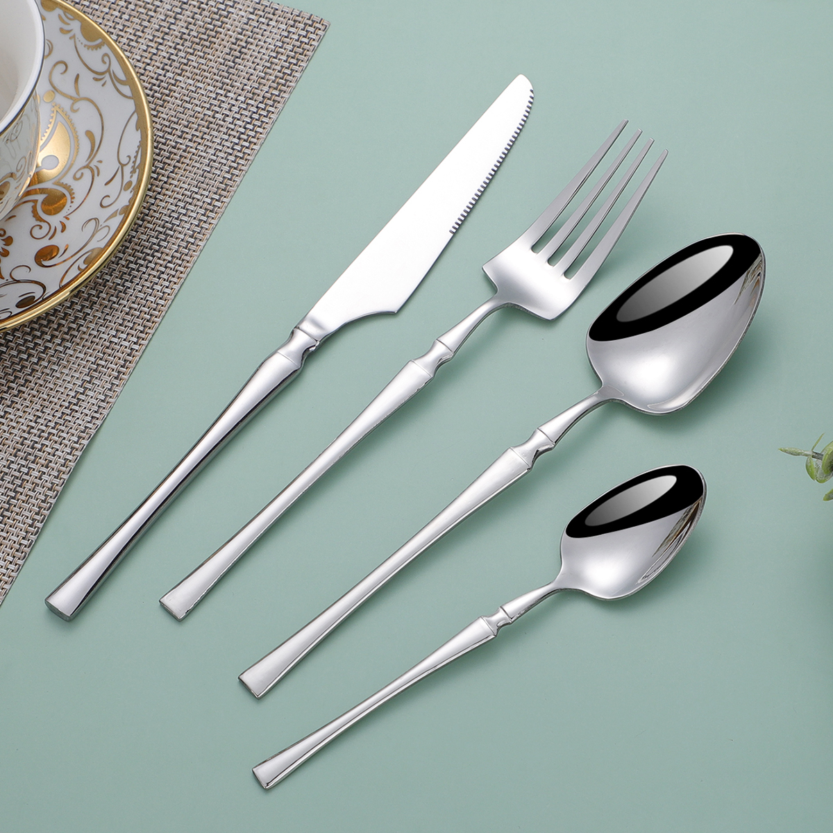 Silver Dinnerware Set Stainless Steel Tableware Set Knife Fork Spoon Luxury Cutlery Set Gift Box Flatware Dishwasher Safe