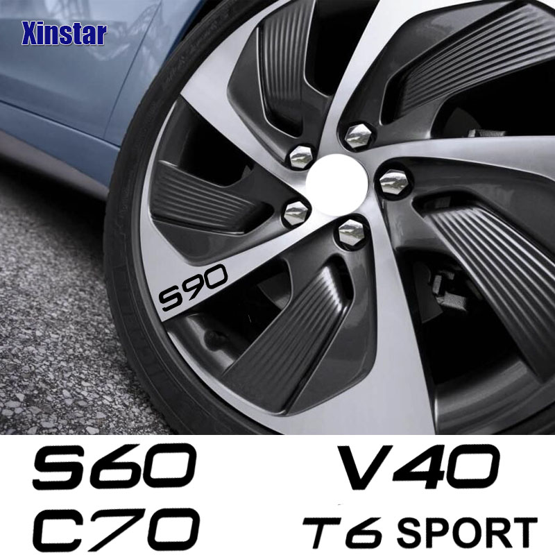 4Pcs Car Rim Sticker Decals For Volvo S60 S80 S40 XC90 V40 V50 V60 V70 S90 V90 XC60 XC40 XC70 AWD T6 C30 C70