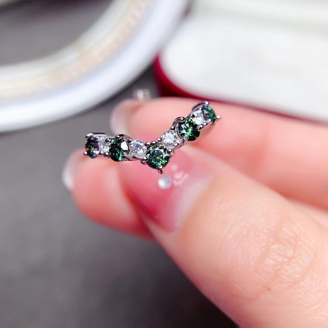 New Green Moissanite Ring Real 925 Sterling Silver Fine Jewelry Lab Diamond with Certificate for Women Engagement Ring Gift