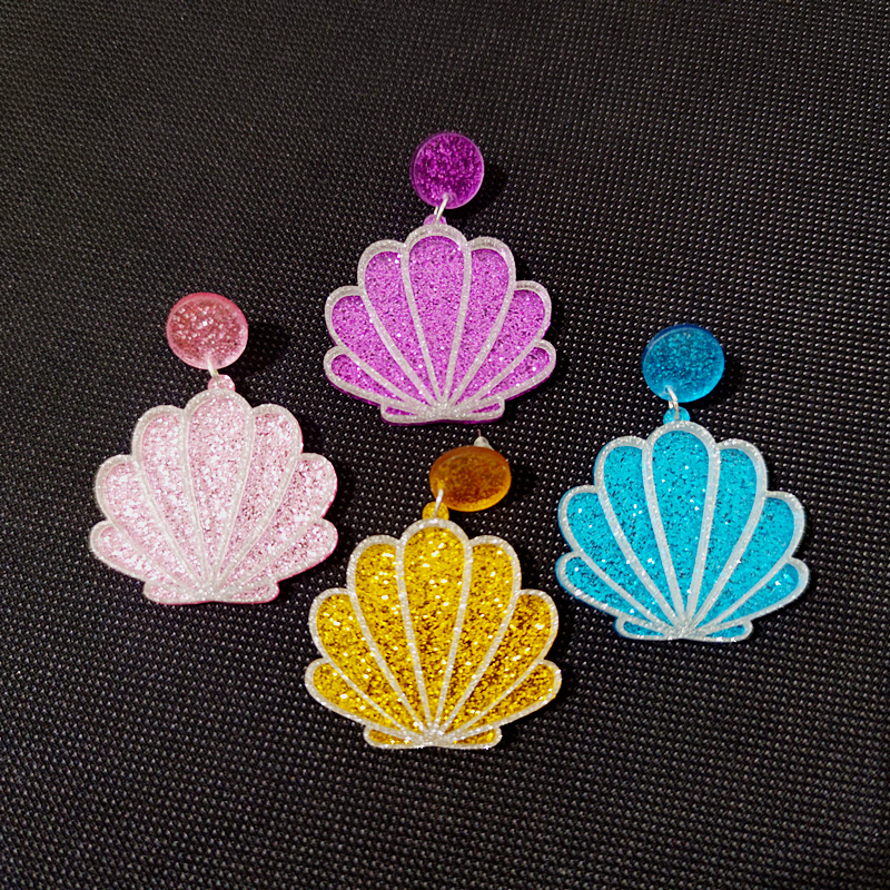 KUGUYS Cute Acrylic Jewelry Shell Drop Earrings for Girls Women Glitter Purple Pink Blue Gold Color Trendy Accessories