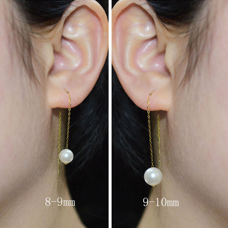 NYMPH Real 18K Gold Jewelry Drop Earrings Natural Freshwater Pearl Pure AU750 Tassel Earrings Fine Jewelry Gifts for Women E365