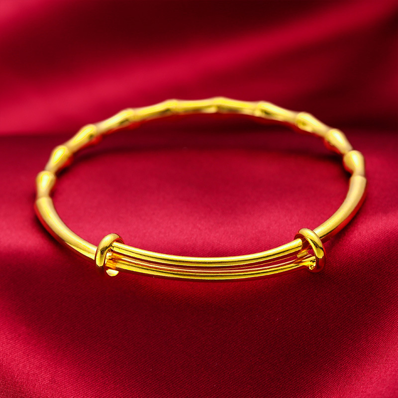 24K Gold Color Bangles For Women Bamboo Charm Bracelets & Bangles Adjustable Pulseira Femme Wedding Jewelry Accessories Gifts
