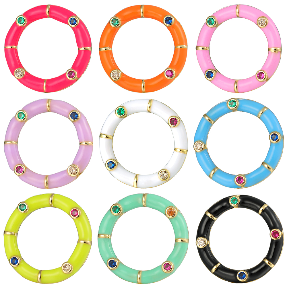 Juya Handmade Creative Enamel Circle Charms Connectoor Hook Clasps Accessories For DIY Neewlework Beads Pendant Jewelry Making