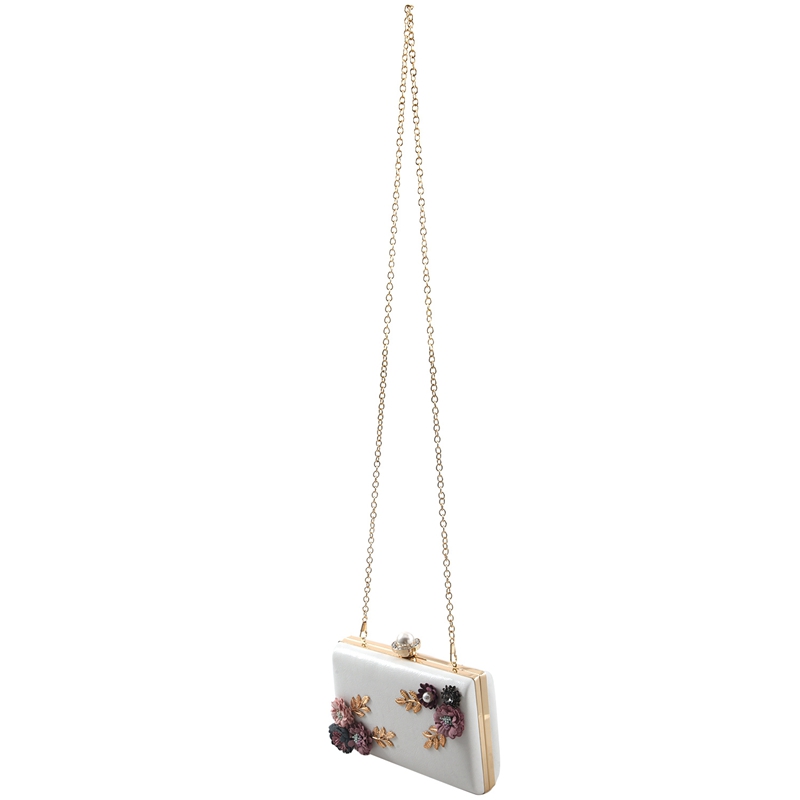 Fashion Women Leather Evening Bag Dinner Party Lady Wedding Flower Clutch Purse(white)