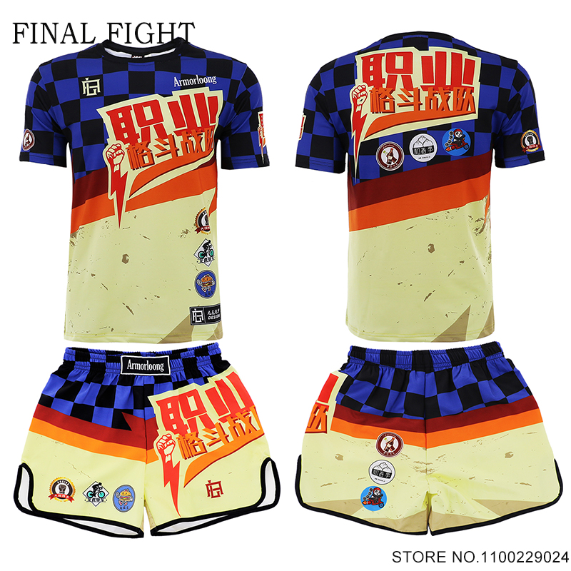 Muay Thai Boxing Shorts and T Shirt Men Women Teenagers Grappling Sparring Kickboxing Training Shorts Gym MMA Sports Fight Wear