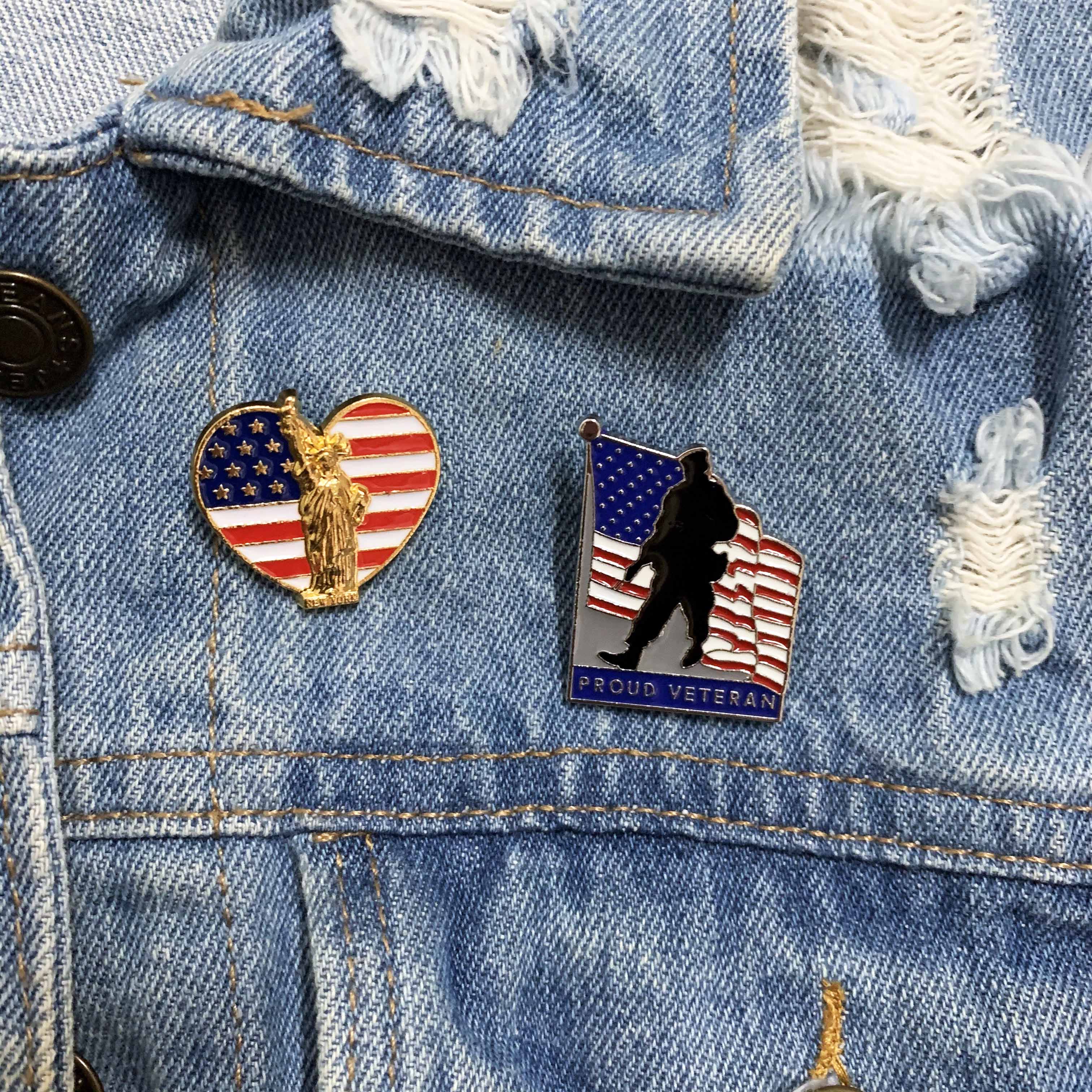 United States National Flag Enamel Pins US America Soldier Veteran Statue of Liberty Souvenir Badge Brooch Bag Clothes Lapel Pin