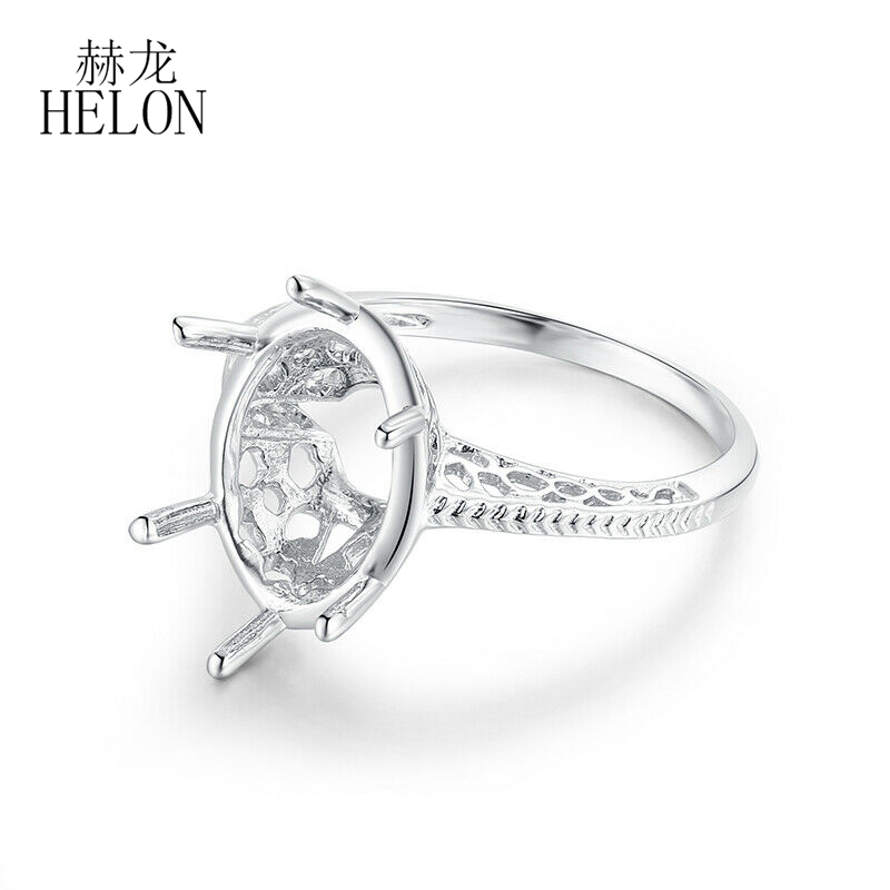 HELON Sterling Silver 925 Oval Cut 13X9mm Semi Mount Solitaire Engagement Wedding Antique Fine Jewelry Ring Women Vintage Ring