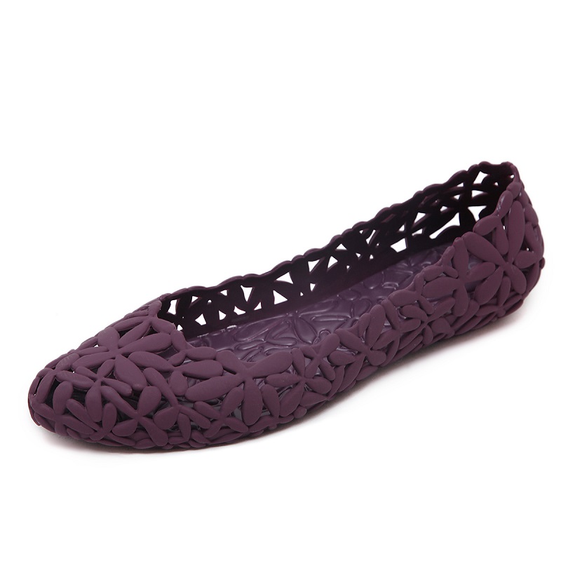 Women New Summer Hollow Pointed Toe Jelly Shoes Cut Out Breathable Flat Flower Cover Heel Leisure Closed Toe Sandals 180912