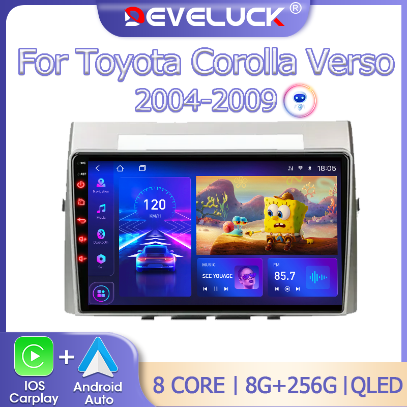 2 Din 4G Android 12 Car Radio for Toyota Corolla Verso AR10 2004-2009 Multimedia Player 2Din Carplay Stereo GPS Head Unit Audio