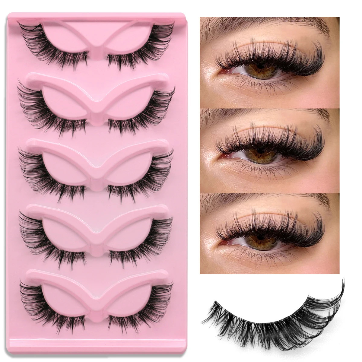 GROINNEYA 5 pairs Cat Eye Lashes Faux Mink Eyelashes Clear Band Lashes Natural Look Wispy Mink Eyelashes Full Strip Lashes 240624