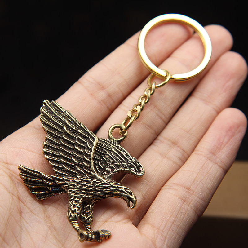 Flying Eagle Lanyard Pendants for Keychain Jewelry Vintage Brass Animal Bird Figurines Car Key Ring Hangings Charm Trinket Gifts