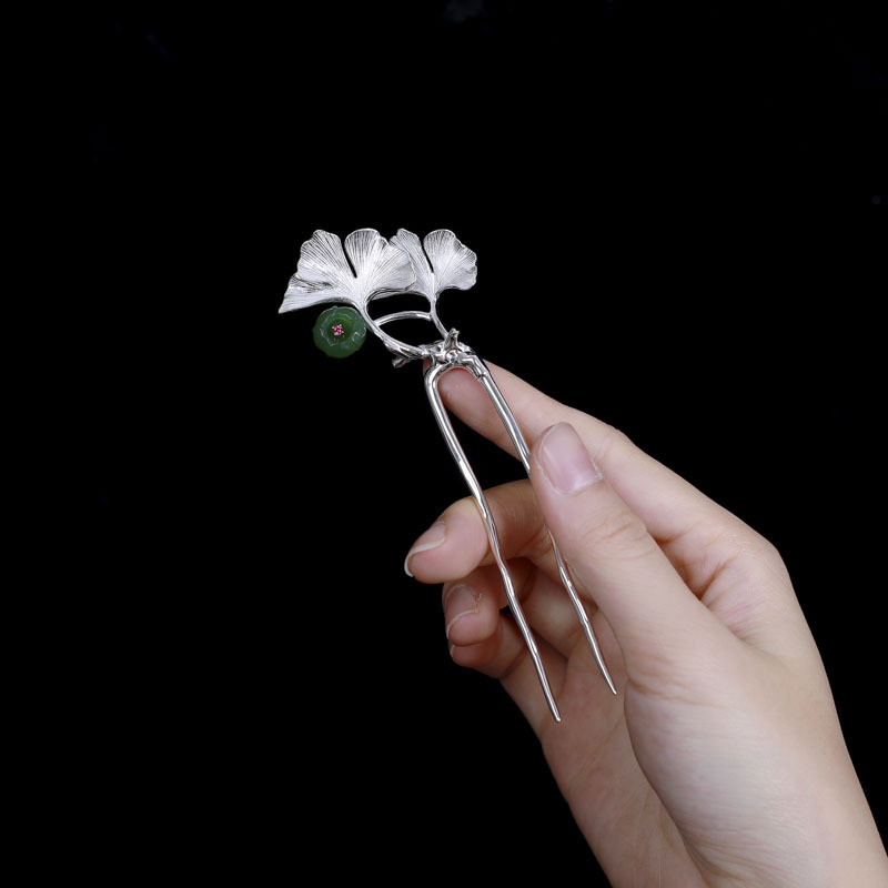 925 Sterling Silver Hair Forks Accessories Apricot Leaf Sticks For Hair Head Jewelry Hanfu Wedding Ornaments Chinese Decorations