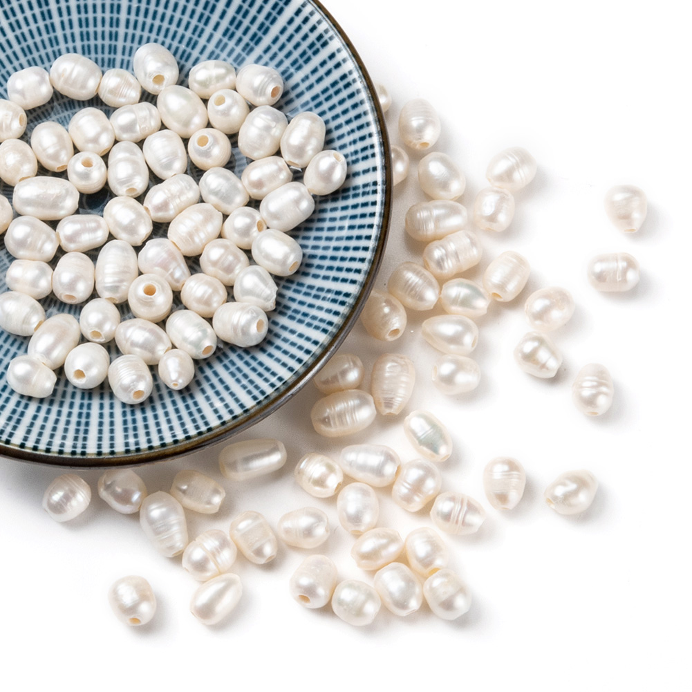 100Pcs 7-10mm Natural Cultured Freshwater Pearl Oval Large Hole Pearl Loose Beads For Bracelet Necklace DIY Craft Jewelry Making